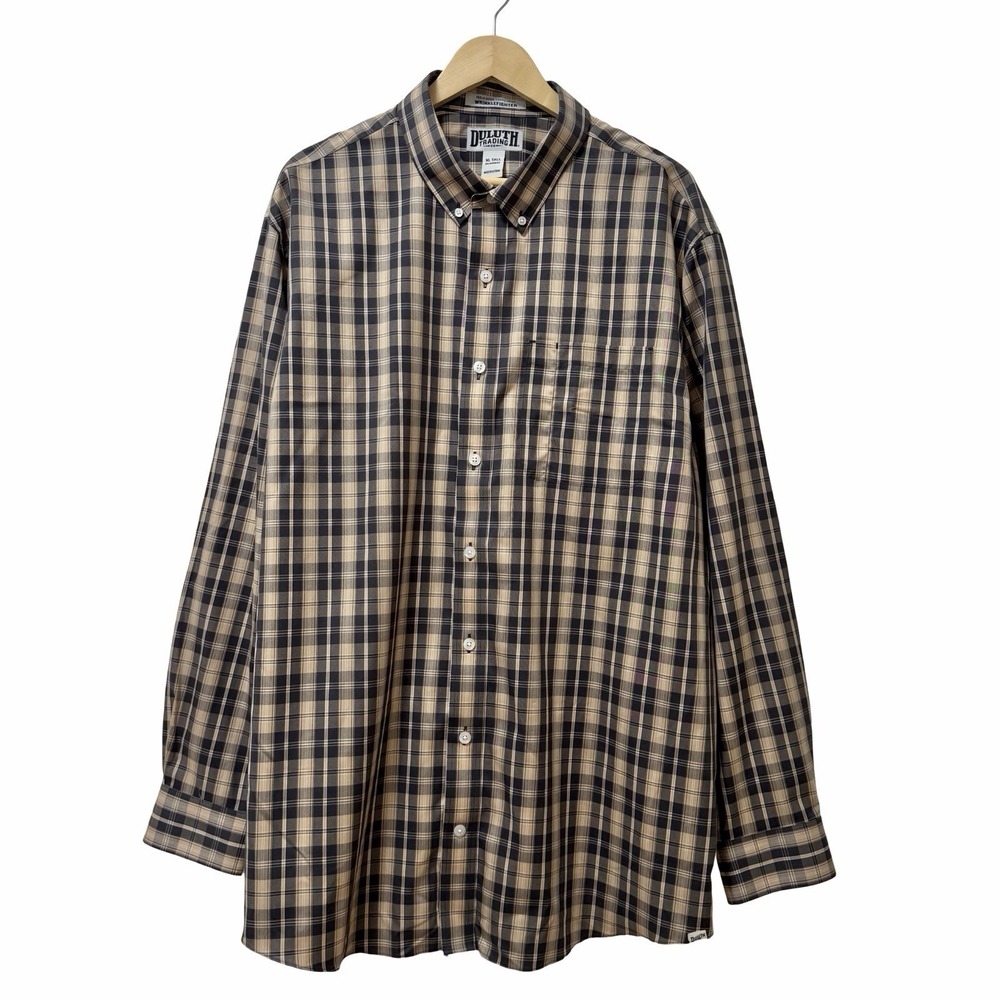 Duluth Trading Co Mens Wrinkle Fighter Plaid Button Up Shirt Size XL TALL Black‎